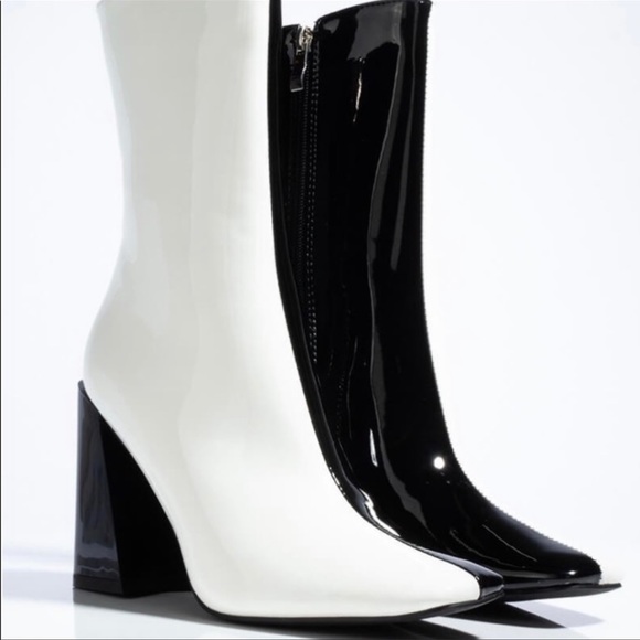 Azalea Wang Black & White Patent Ankle Bootie - Picture 10 of 11